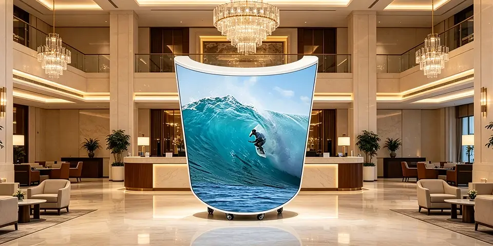 Detalle de Pantalla LED curva para recepción