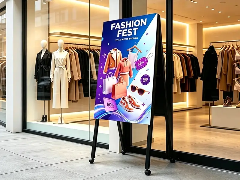 Póster LED de exterior tipo caballete de frente